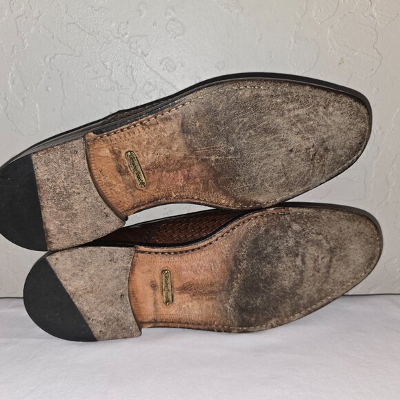 Mezlan Salinas Brown Woven Leather & Crocodile Cap Toe Oxfords Men's Size 10 M - Picture 8 of 10